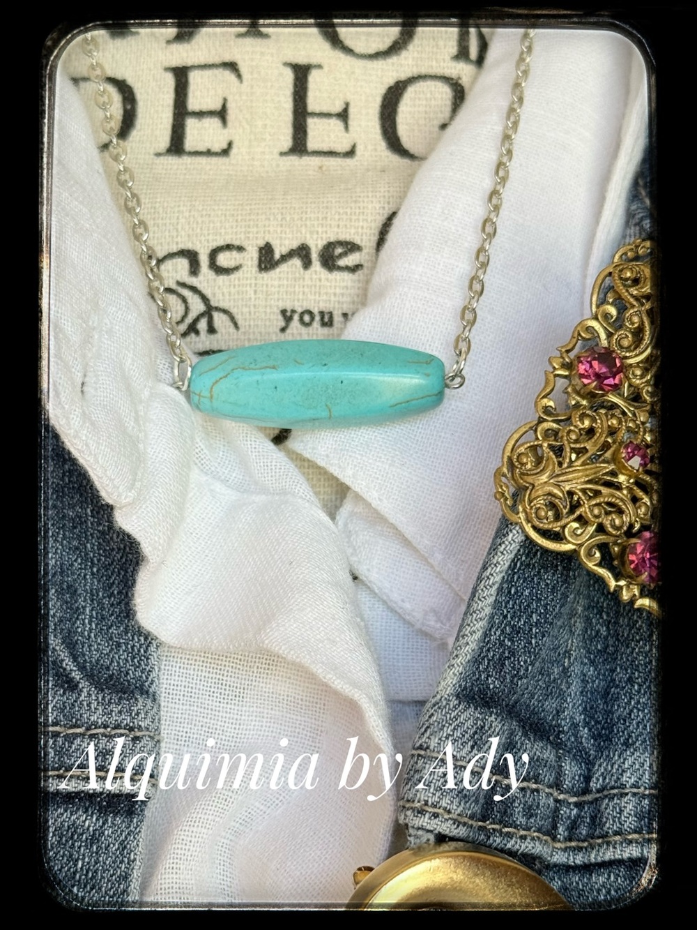 Chunky Turquoise Bar Necklace with Silver Chain